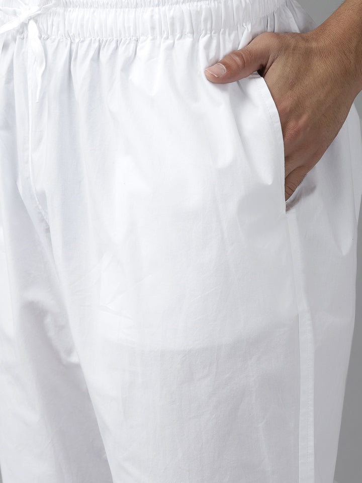 Men Cream Cotton  Straight Kurta with Slub Effect With Pyjama