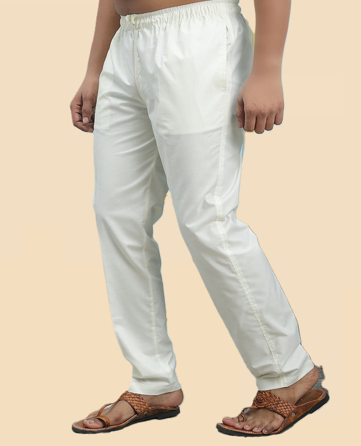 Men's Cream Solid Cotton Pyjama