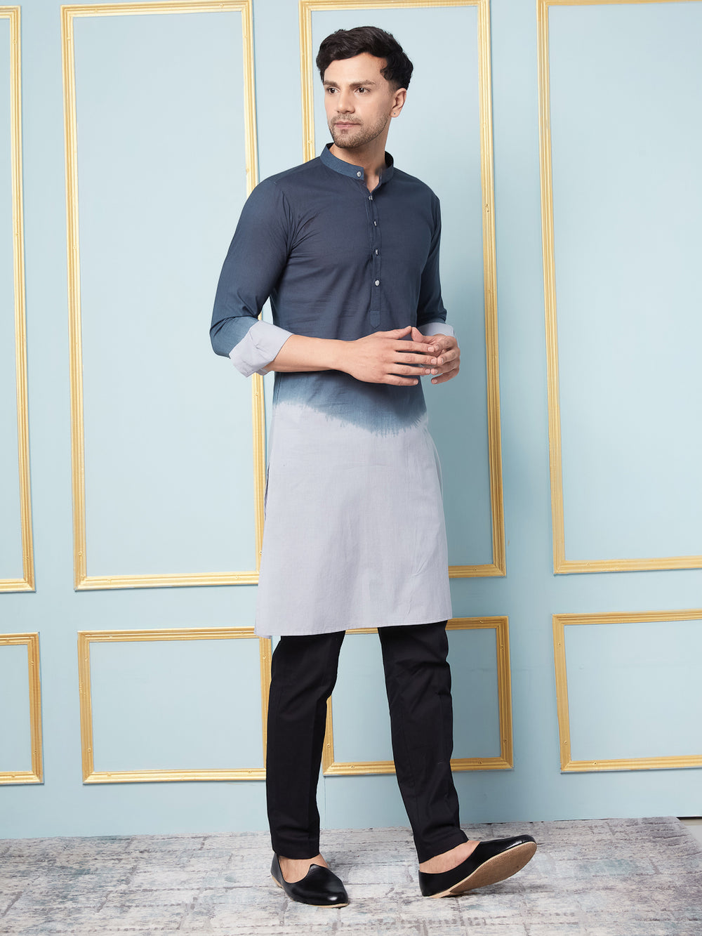 Ombre Dyed Pure Cotton Kurta with Pyjama – Blue