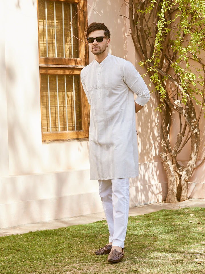 Pintuck Cotton Silk Straight Kurta