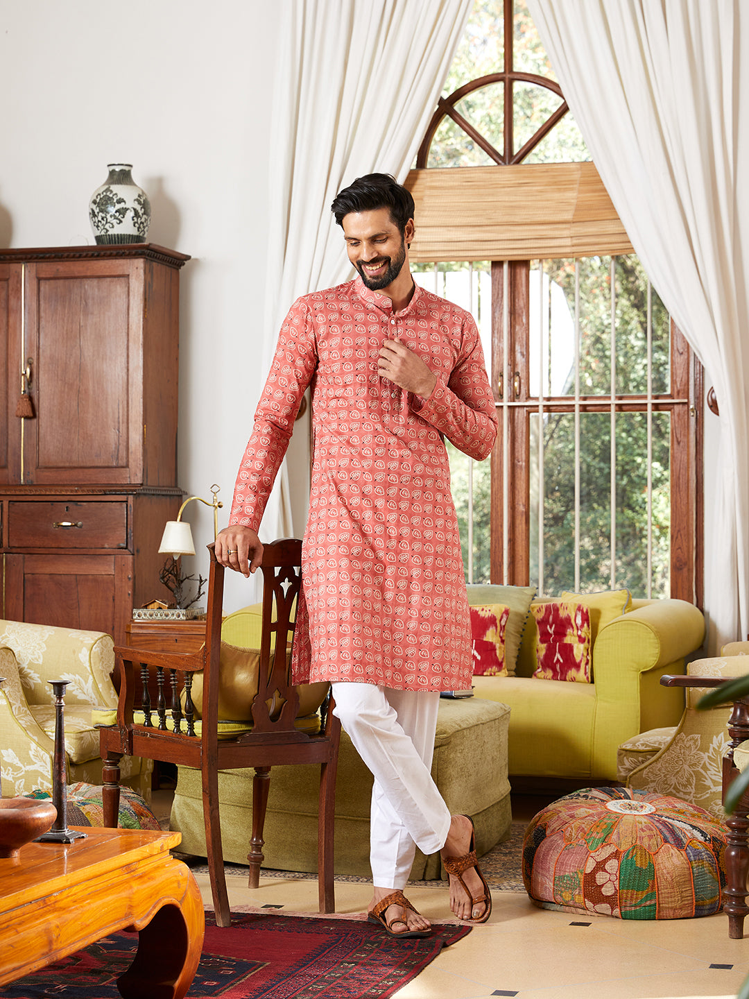 Leaf Printed Pure Cotton Straight Kurta