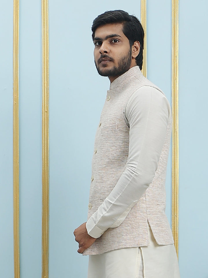Pure Silk Straight Kurta & Pyjama Set with Handwoven Nehru Jacket