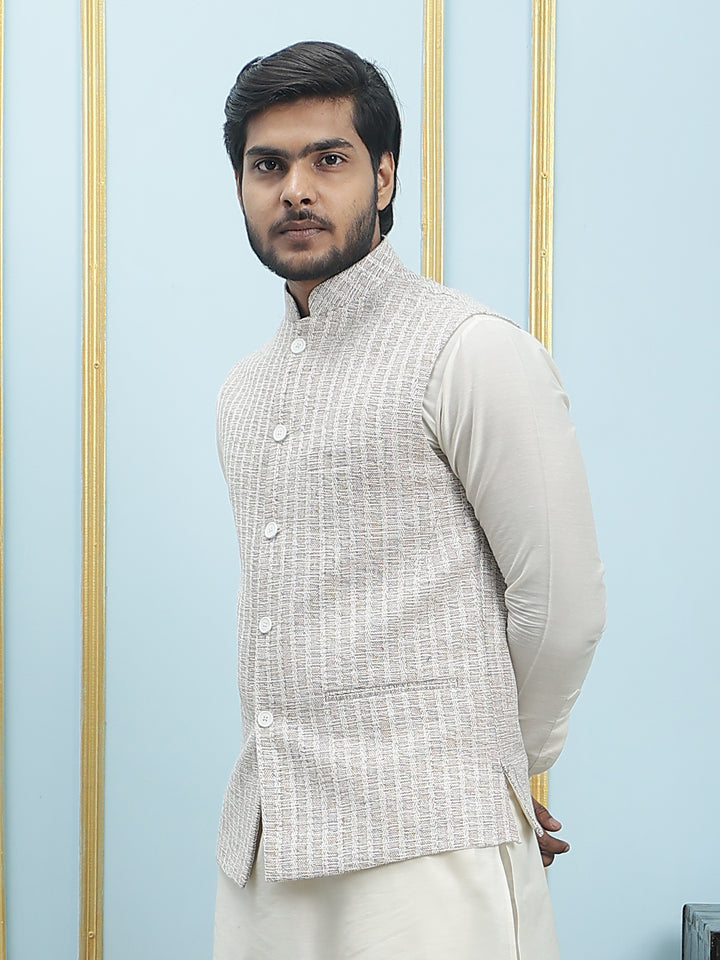 Solid Handwoven Pure Cotton Nehru Jacket