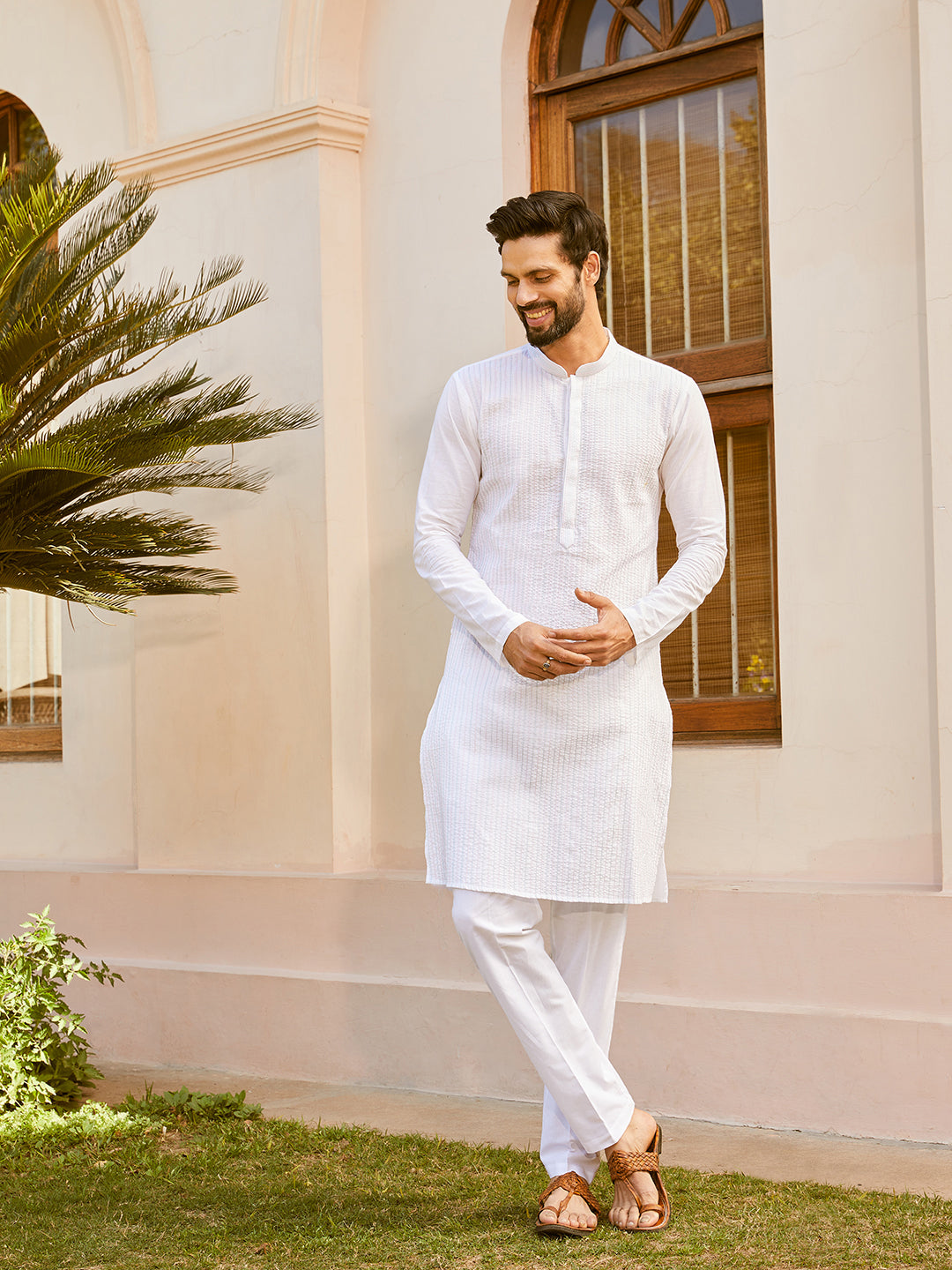 Pintuck with Thread work Pure Cotton Straight Kurta with Pyjama