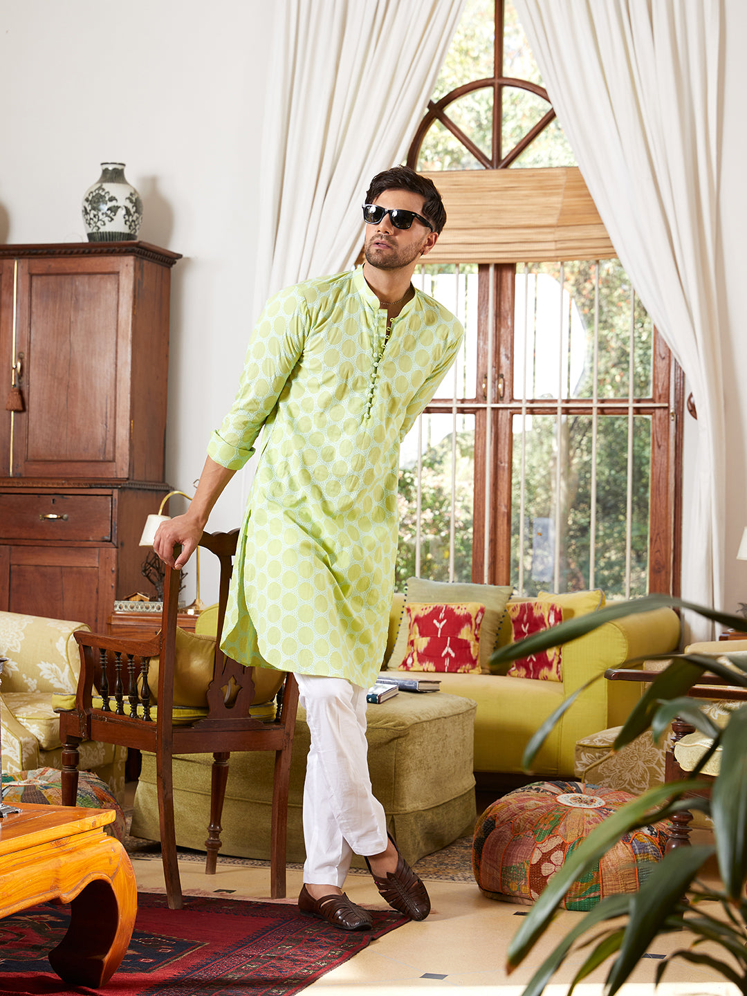 Embroidered Pure Cotton Straight Kurta with Pyjama