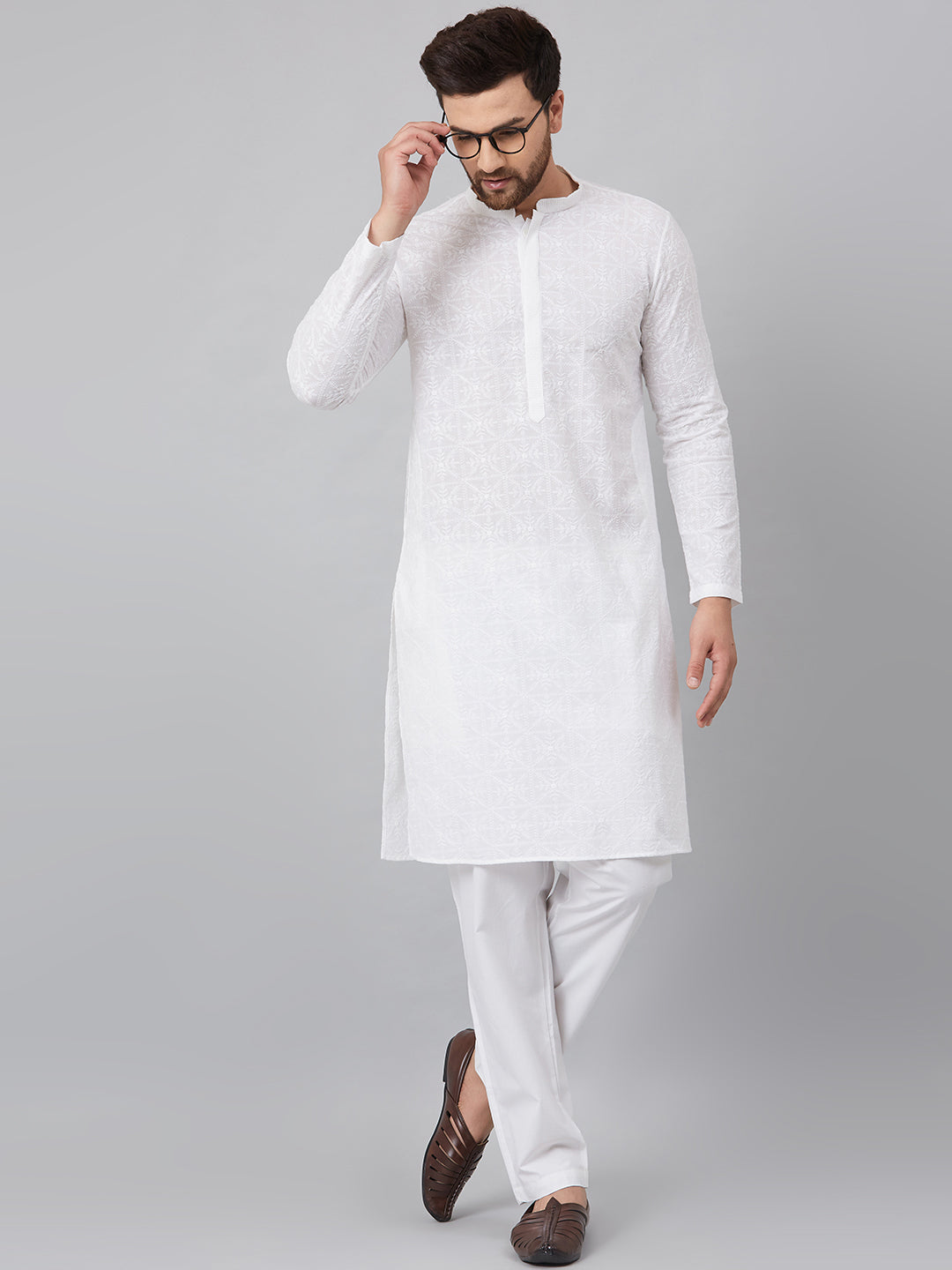 Chikankari Embroidered Straight kurta with Pyjama