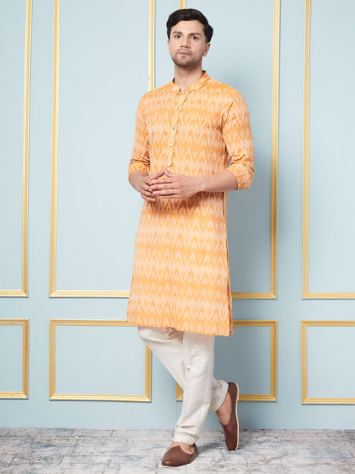 Mustard Ikat Printed Kurta With Pyjama