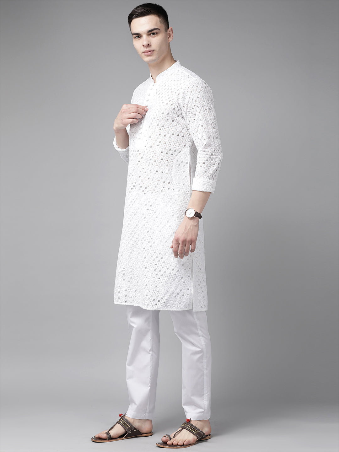 Pure Cotton Chikankari Embroidered Straight kurta with Pyjama