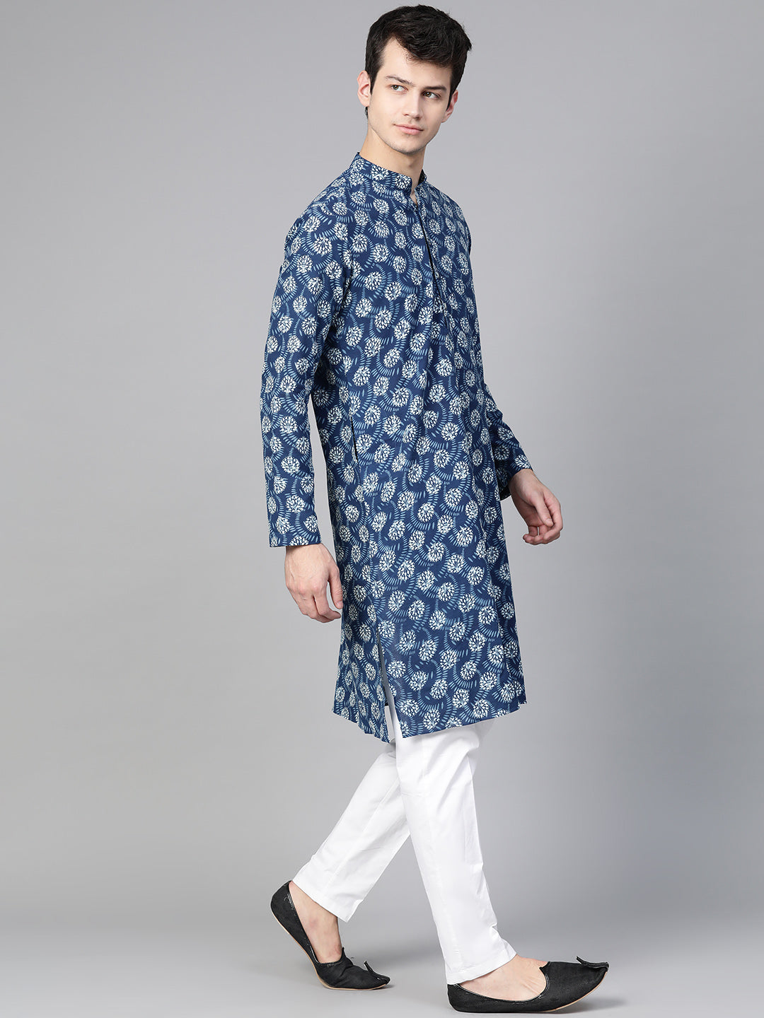 Indigo Blue Hand Block Printed straight Sustainable kurta with Pyjama