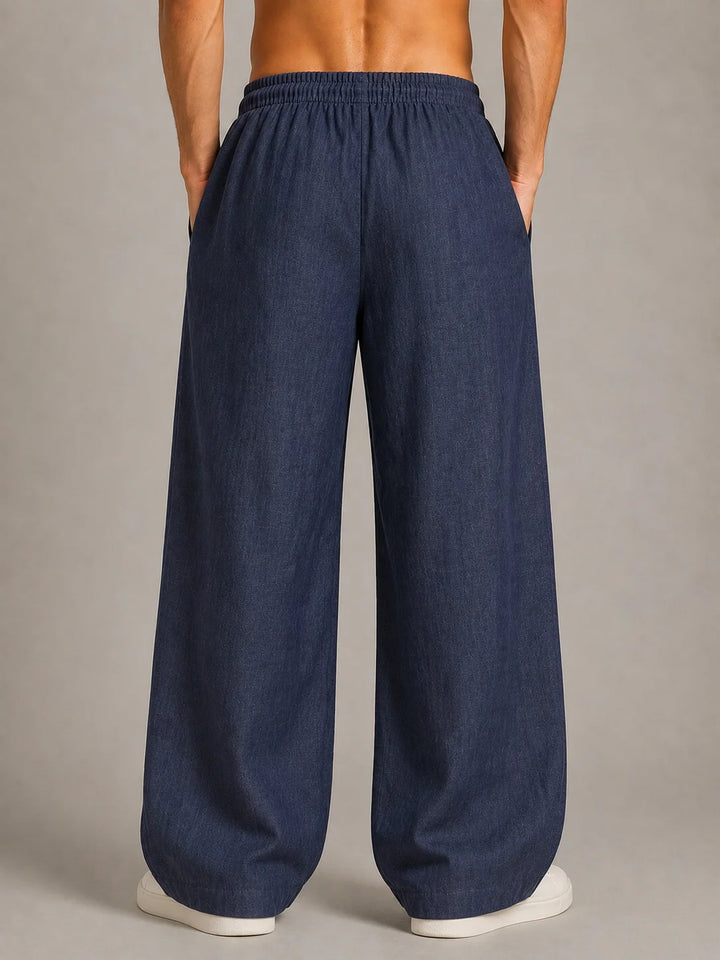 See Designs Men's Flare Linen Pyjama Relaxed Fit Drawstring Lounge Pants