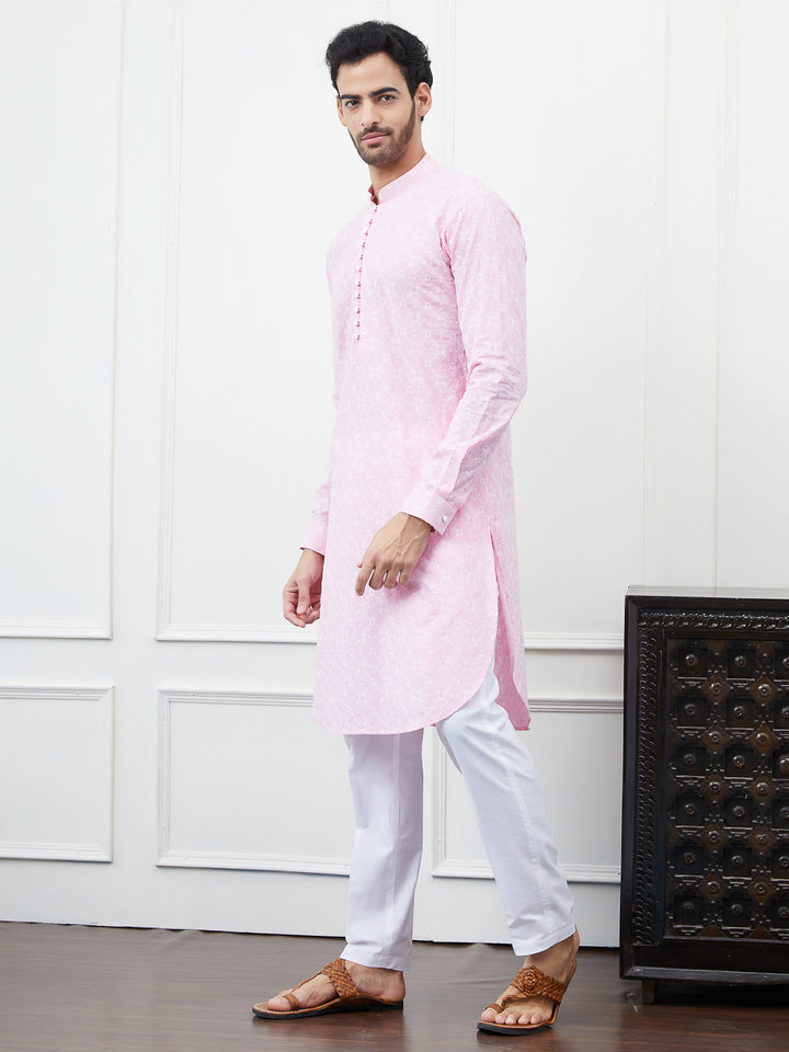 Embroidered Pure Cotton Straight Kurta with Pyjama