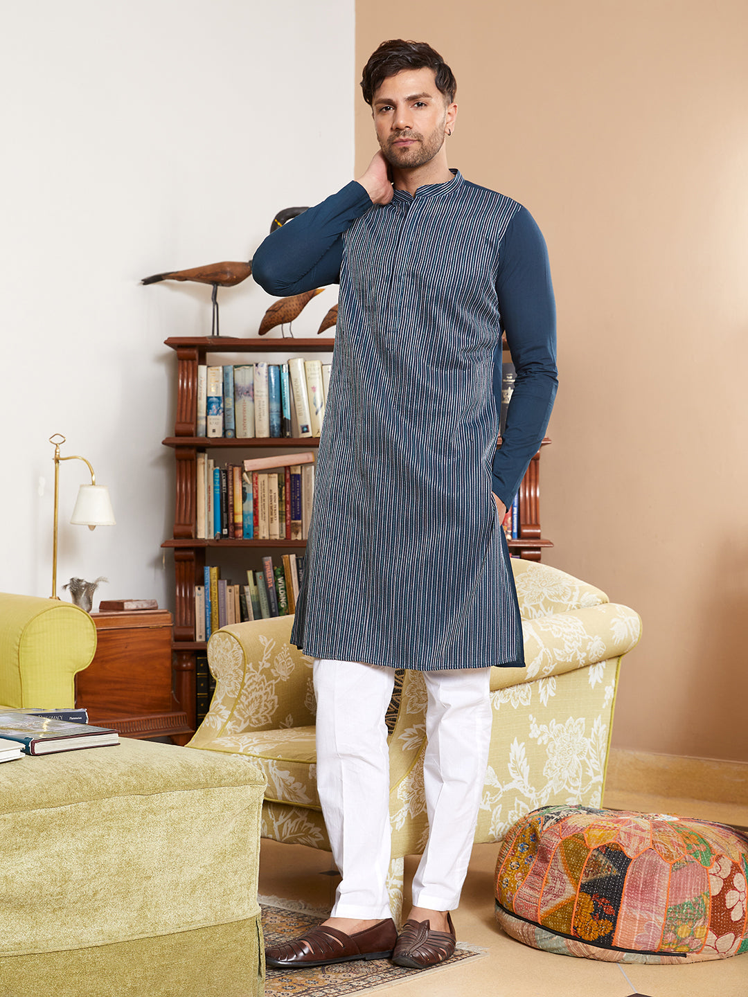 Thread Worked Pure Cotton Straight Kurta