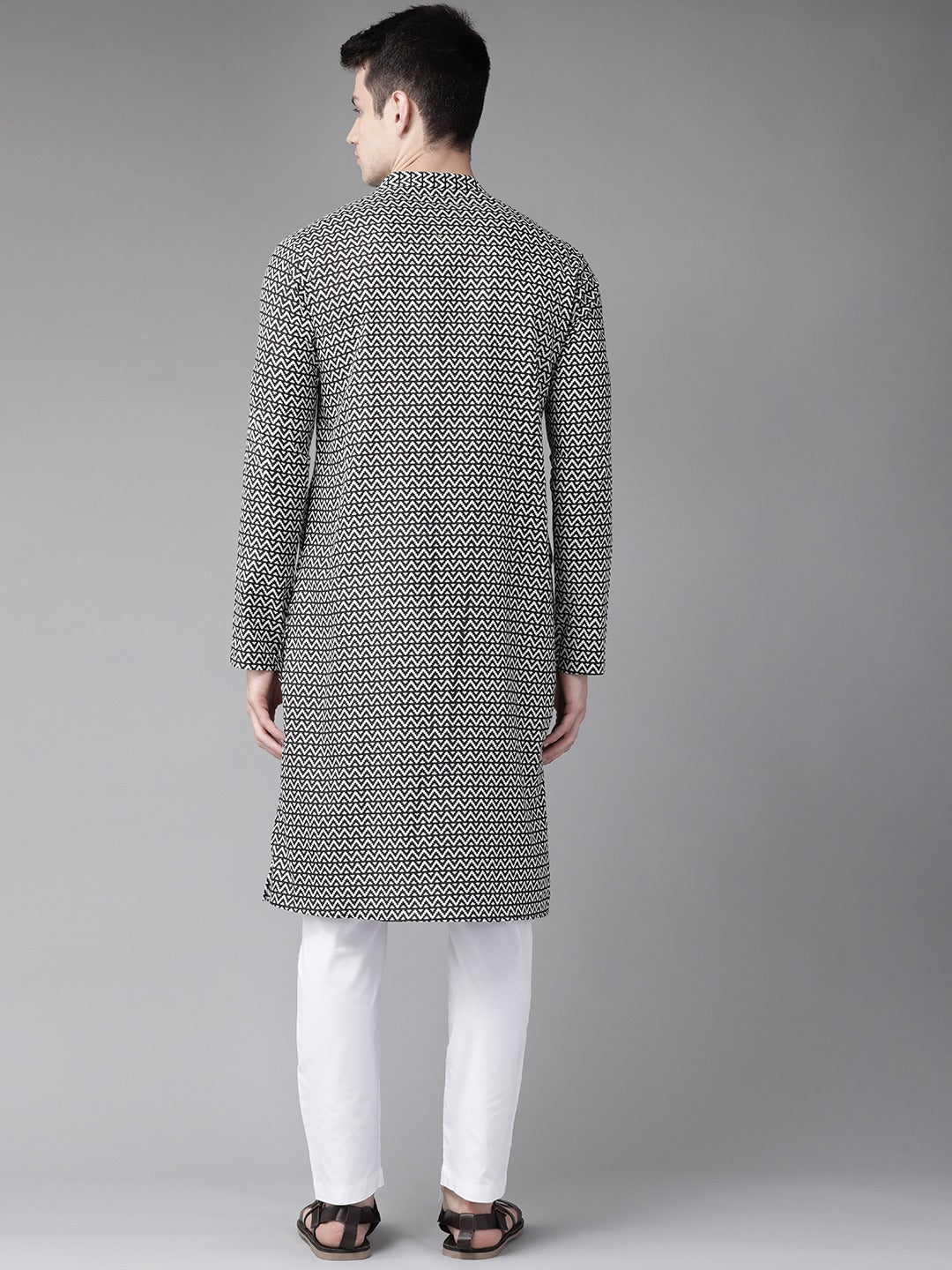 Black And White Printed Straight Kurta Design