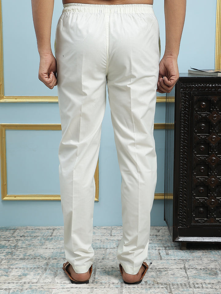 Men Off White Solid Pyjamas