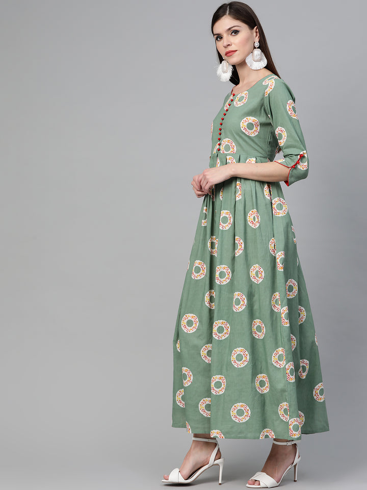 Green & Red Floral Printed Maxi Dress
