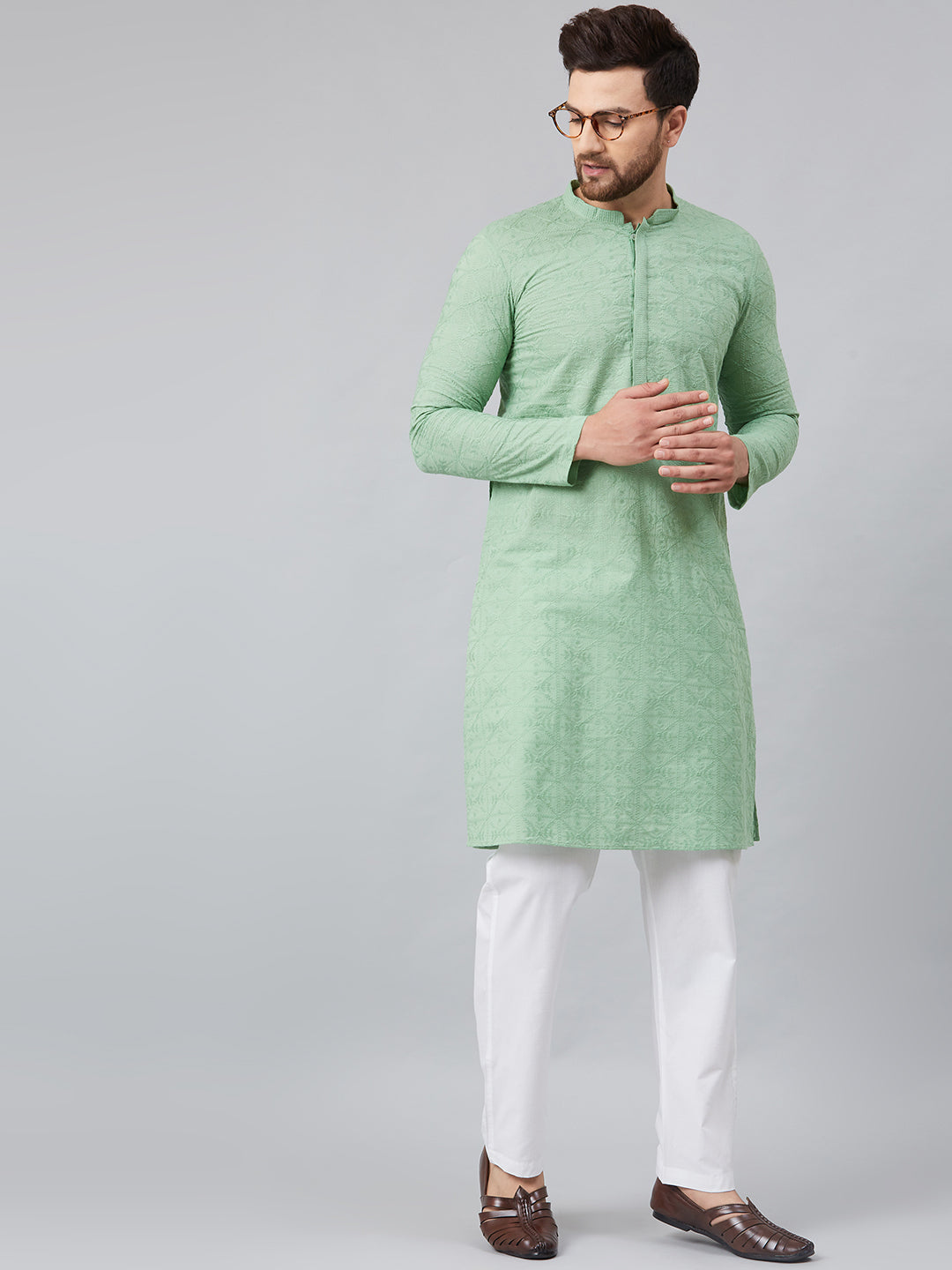 Chikankari Embroidered Straight kurta with Pyjama