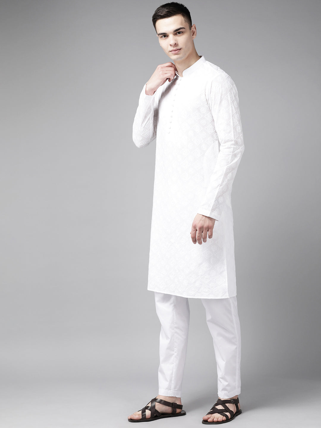 Pure Cotton Chikankari Embroidered Straight kurta with Pyjama