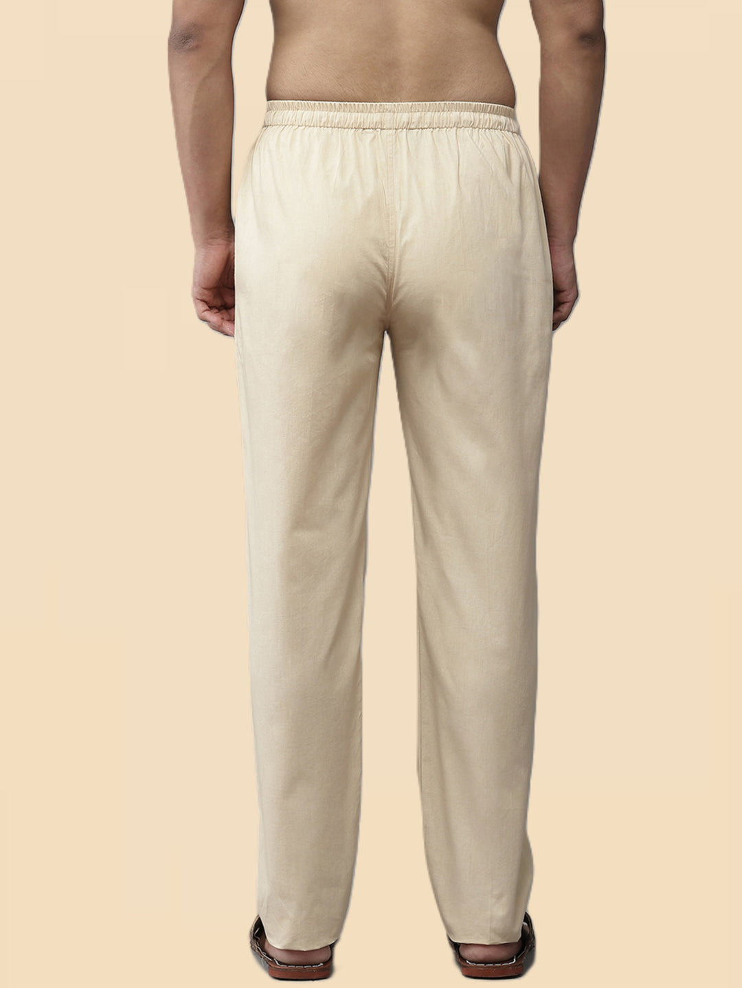 Men's Beige Solid Cotton Pyjama