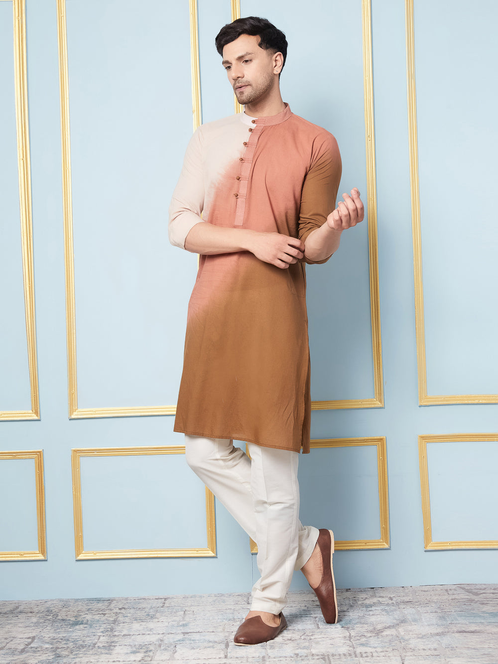 Ombre Dyed Pure Cotton Kurta with Pyjama – Cream