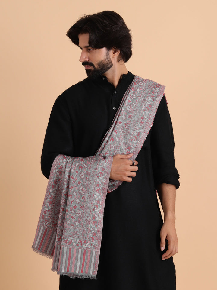 Tweedle Men’s Traditional Kani Shawl for Winters - Grey, Size - 40 x 80 inches