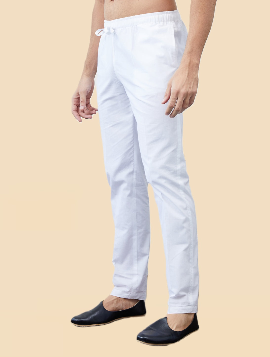 Men's White Solid Cotton Pyjama