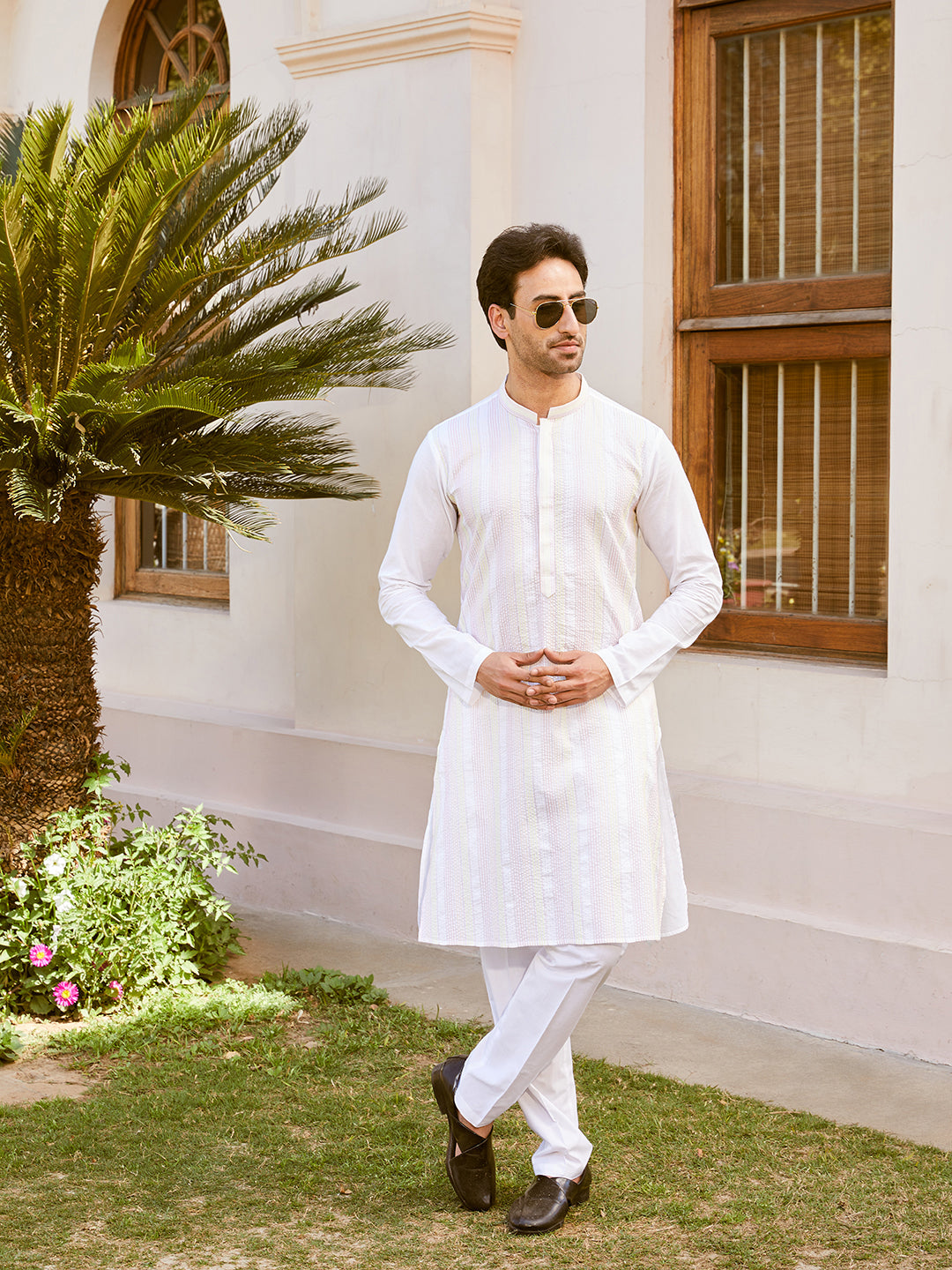 Thread Worked Pure Cotton Straight Kurta with Pyjama