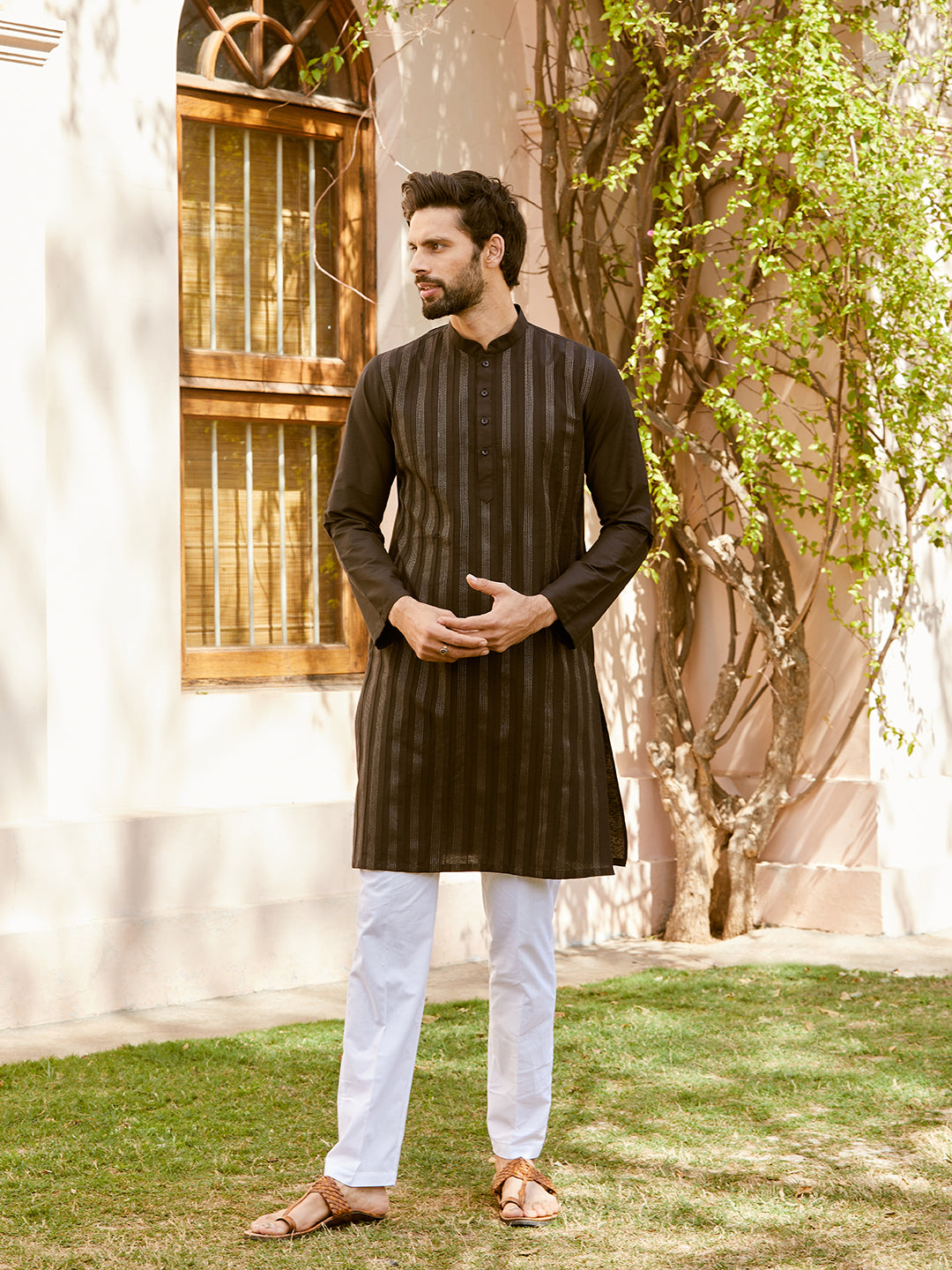 Thread Worked Pure Cotton Straight Kurta with Pyjama