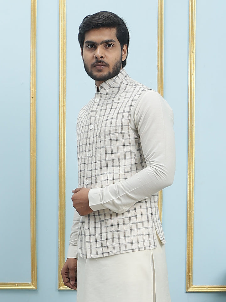 Pure Silk Straight Kurta & Pyjama Set with Handwoven Nehru Jacket