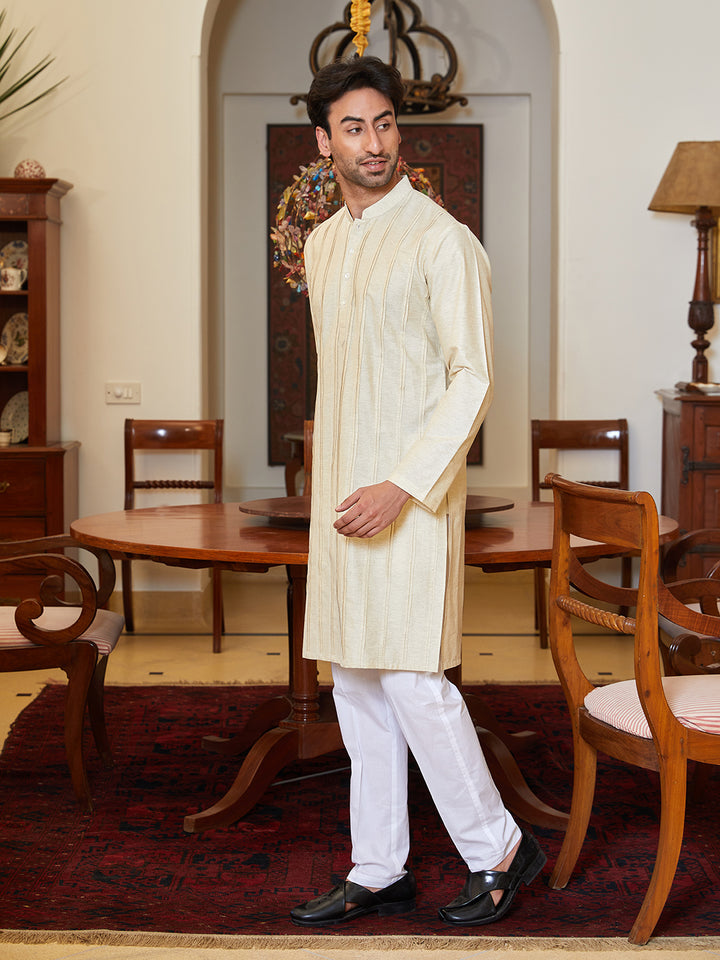 Pintuck Cotton Silk Straight Kurta