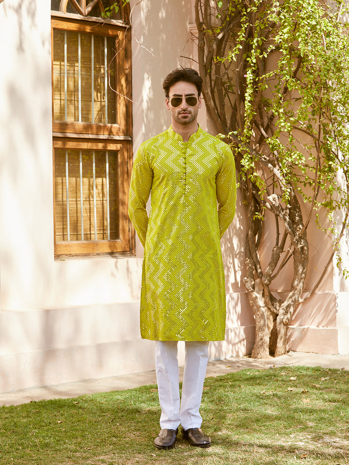 Sequins Embroidered Rayon Straight Kurta with Pyjama