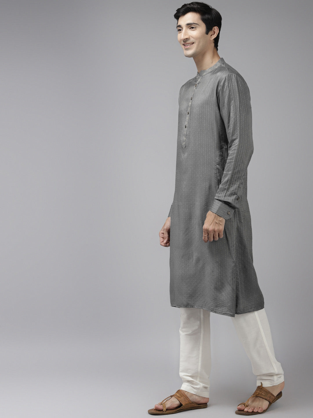 See Designs Men Grey And Beige Kurta