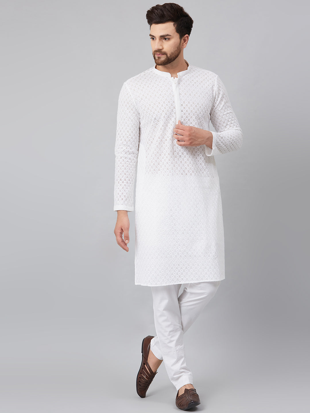 Men White Solid Cotton Pyjama
