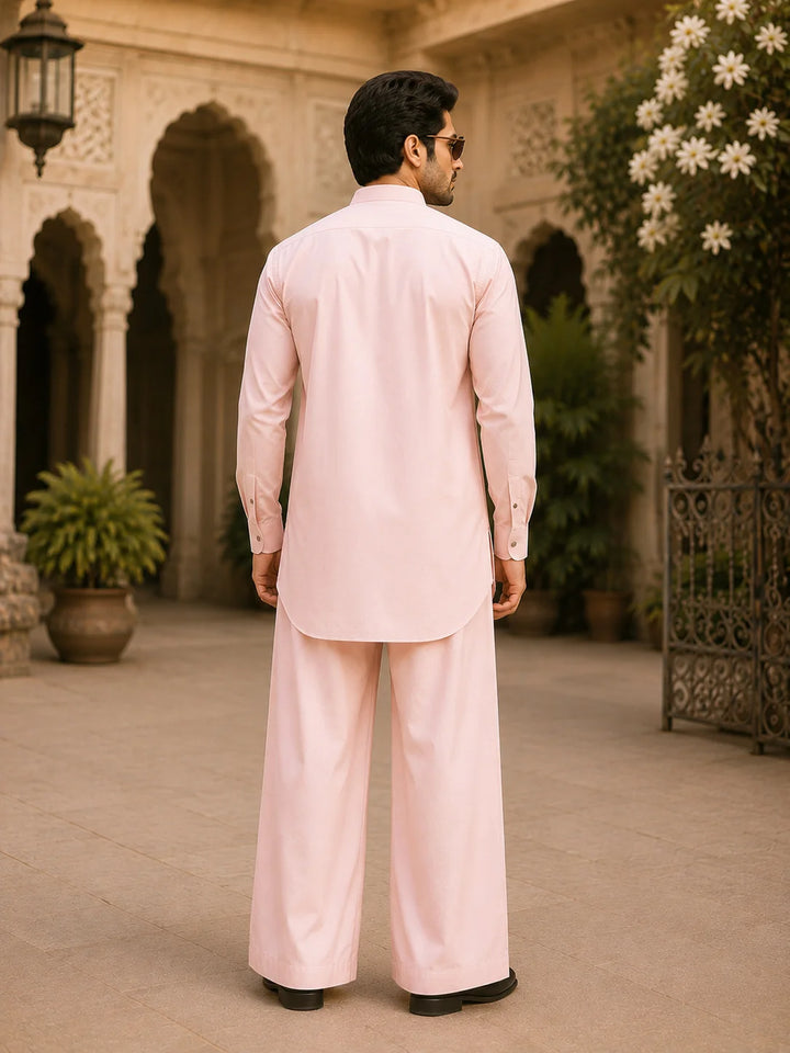Men's Pink Rayon Solid Pathani Set