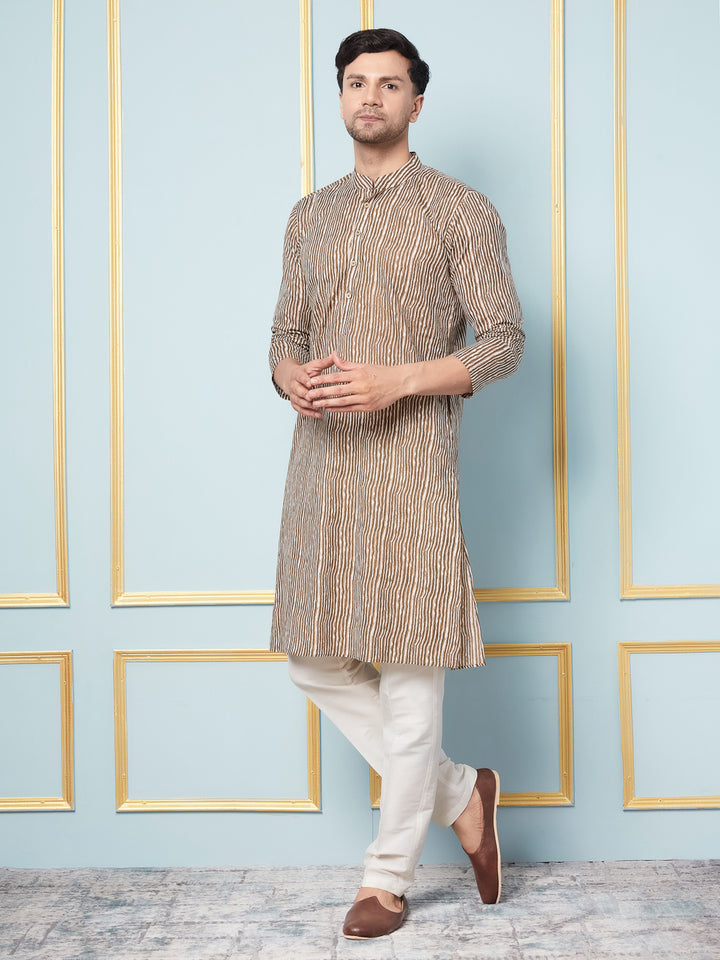 Striped Printed Straight Kurta With Pyjama