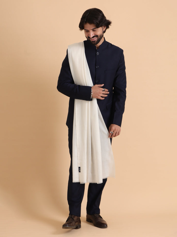 Tweedle Men’s Plain Woollen Stole / Scarf / Muffler– White