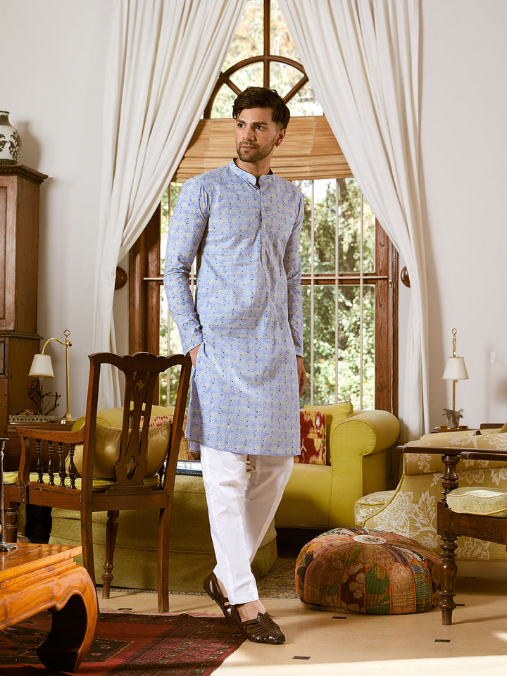 Leaf Printed Pure Cotton Straight Kurta