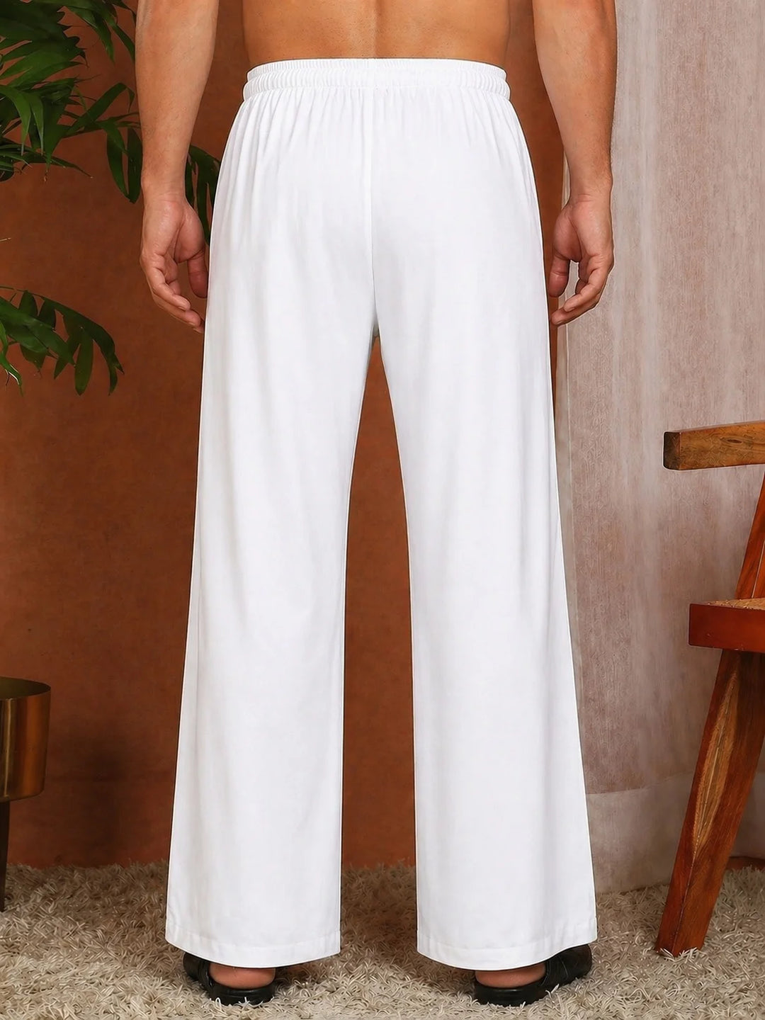 Men's White Rayon Regular Fit Pyjama