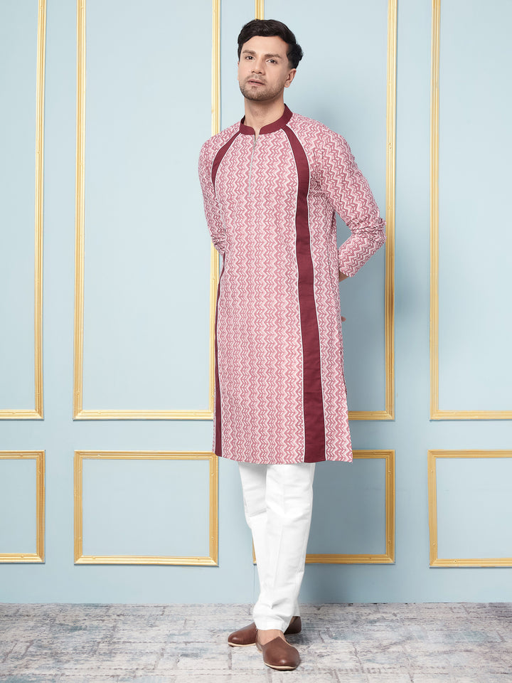 Pink Geometric Printed Kurta With Pyjama