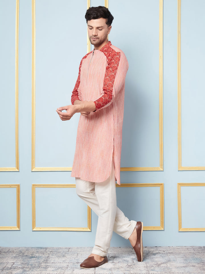 Multi Woven Striped Straight Kurta With Pyjama