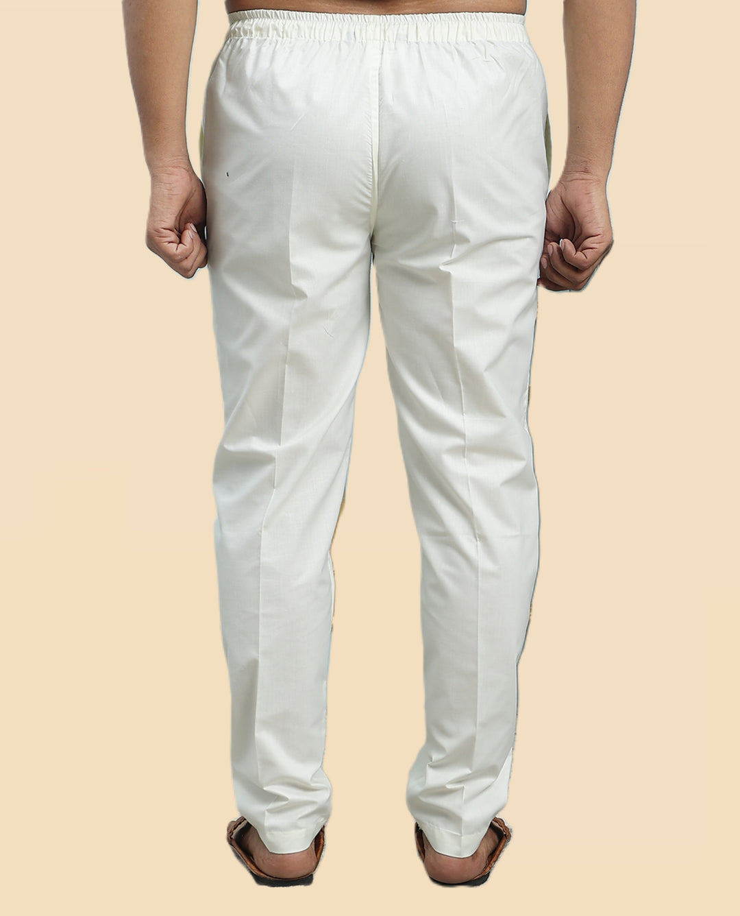 Men's Cream Solid Cotton Pyjama