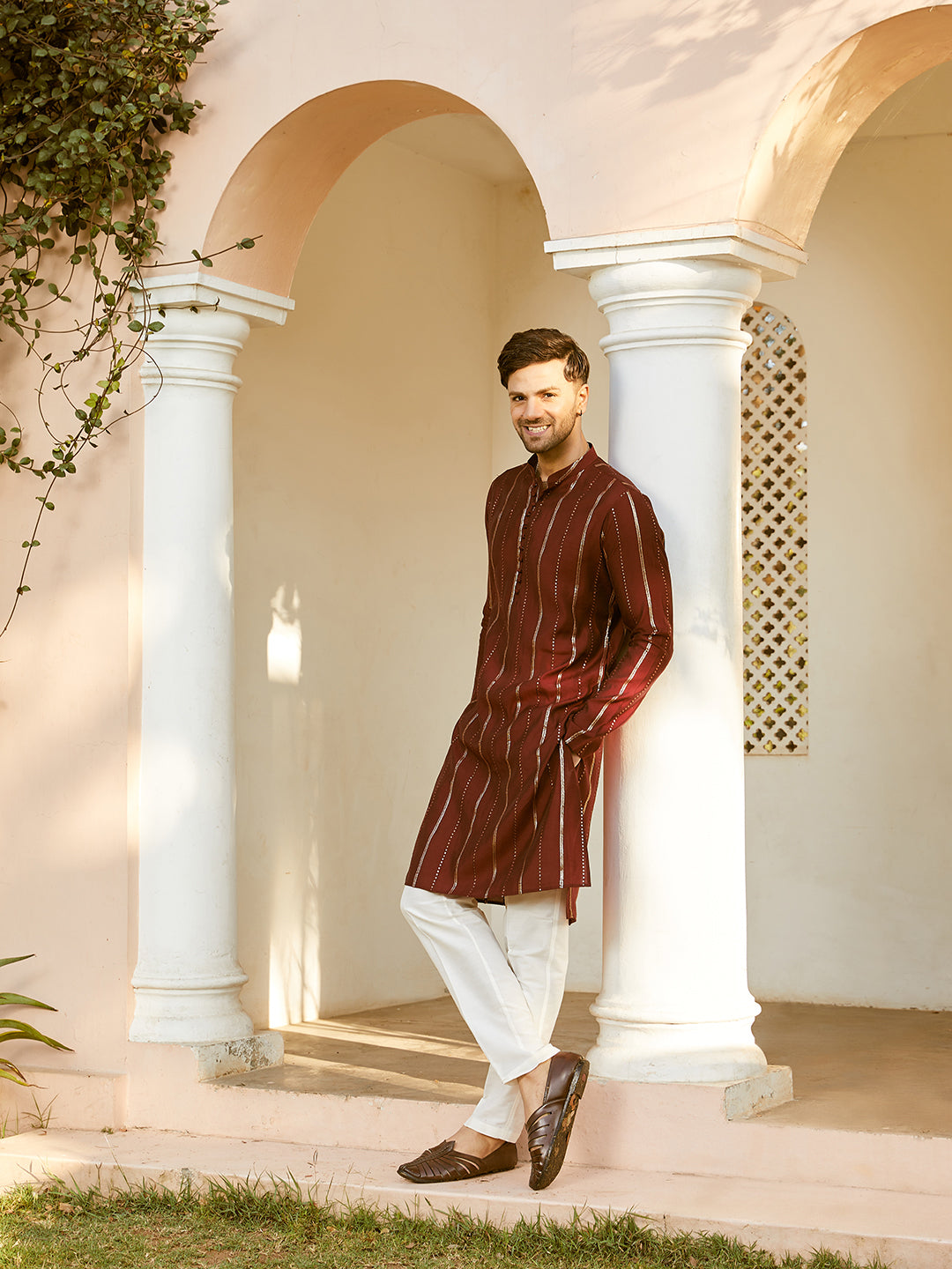 Sequins Embroidered Pure Chanderi Silk Straight Kurta with Pyjama