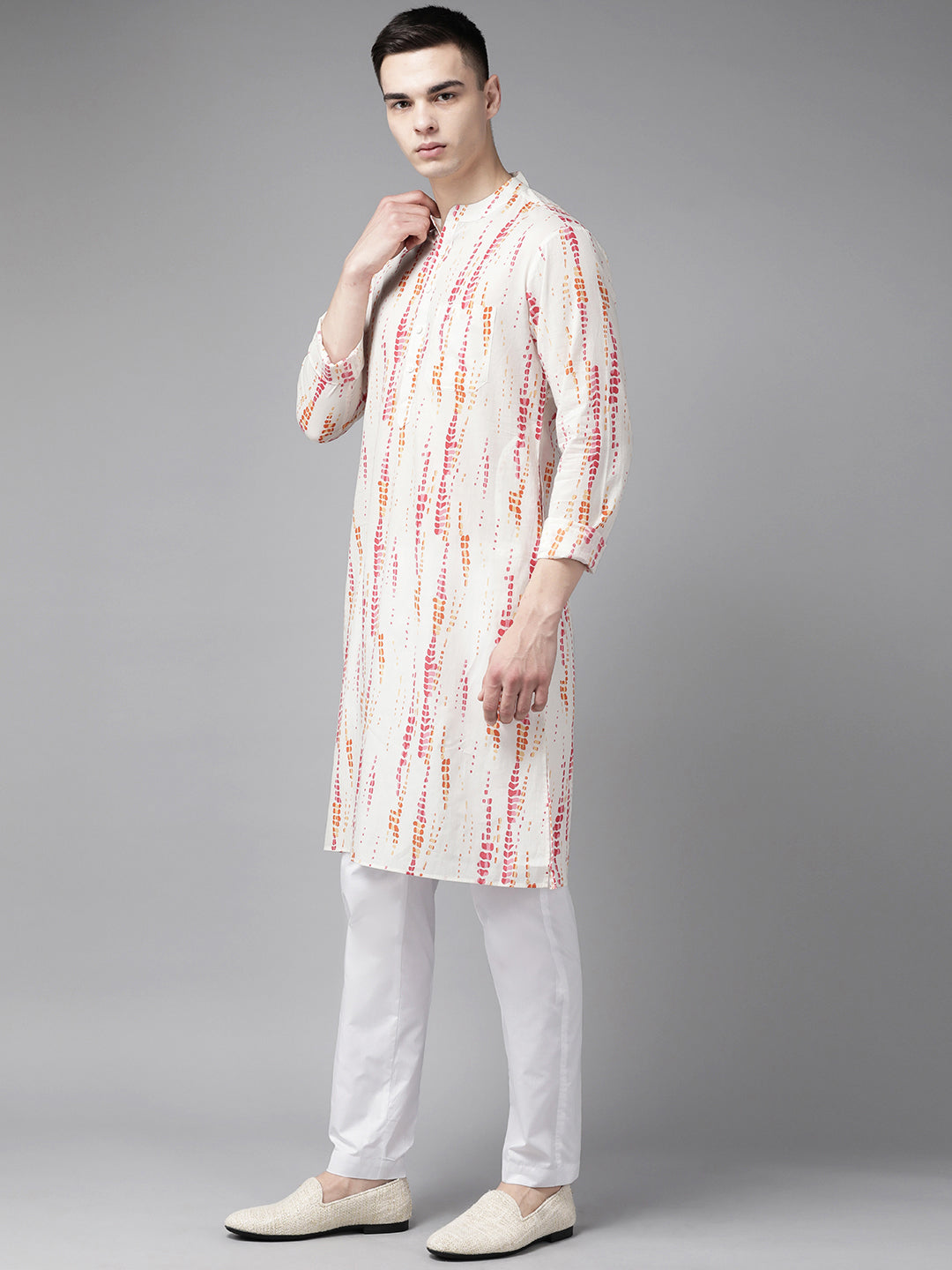 White and Red Tie and dye Print Design Straight Kurta With Pajama
