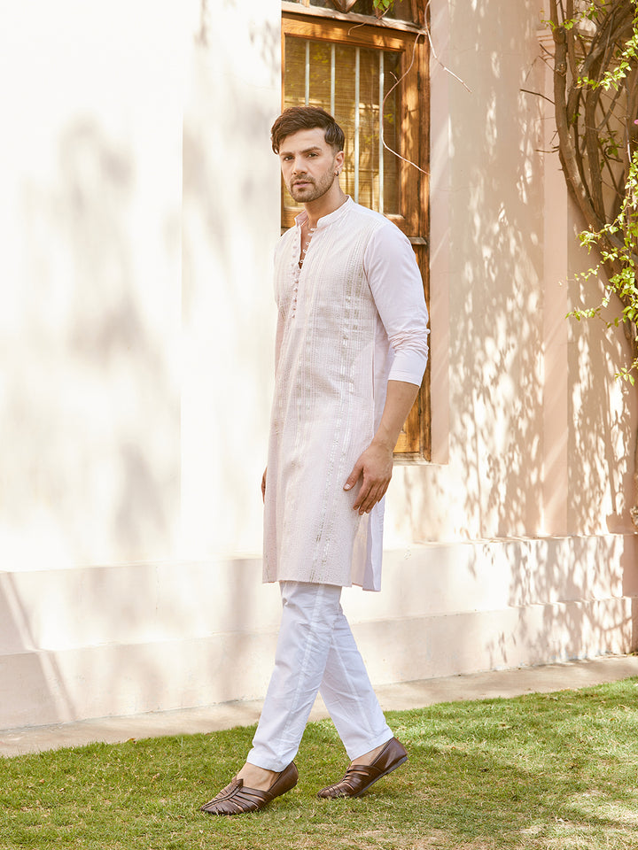 Gota Strips and Thread Worked Pure Cotton Straight Kurta with Pyjama