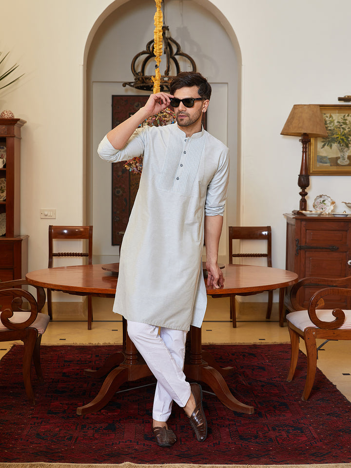 Pintuck Yoke Cotton Silk Straight Kurta