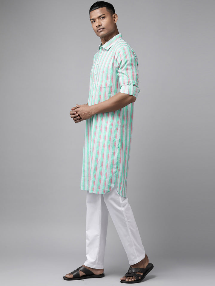 Men Green Regular Pure Cotton Pathani Kurta with white Salwar