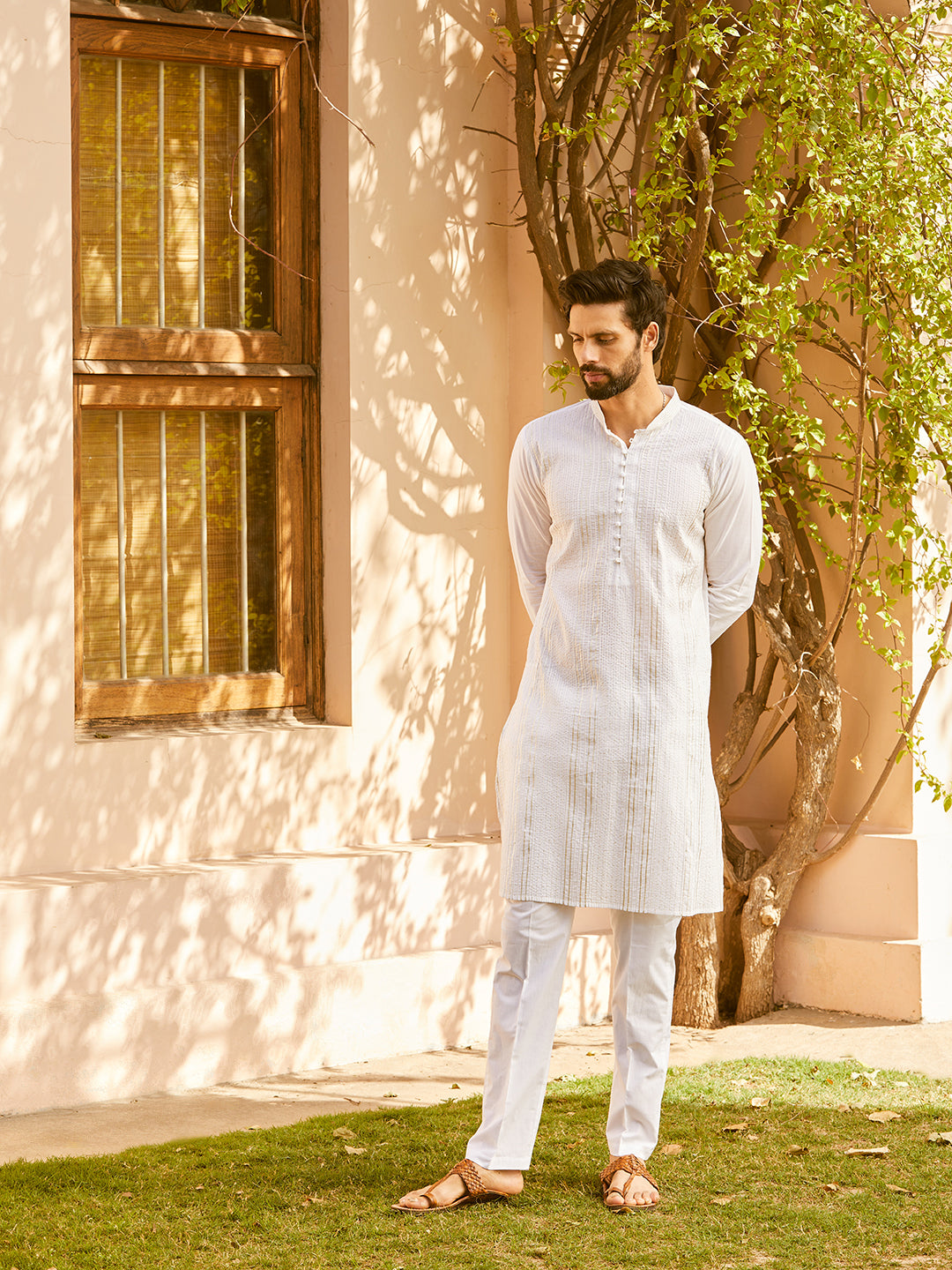 Pintuck with Thread work Pure Cotton Straight Kurta