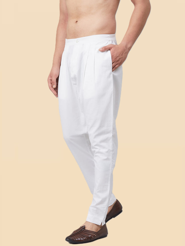 Men's White Solid Cotton Trousers style pant