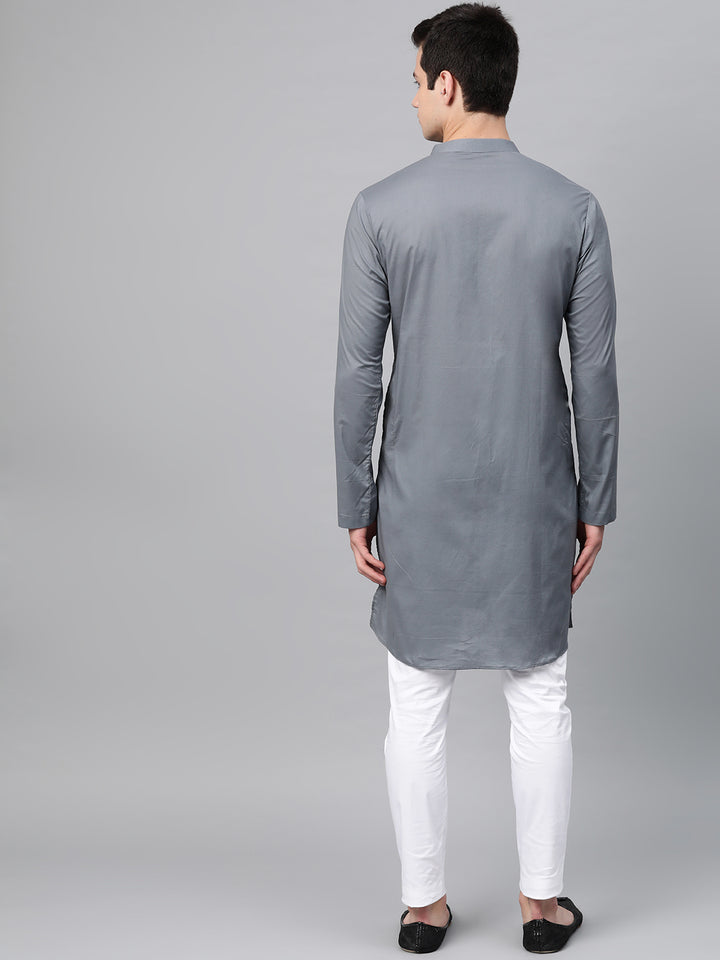 Grey Embroidered Straight kurta with Pyjama