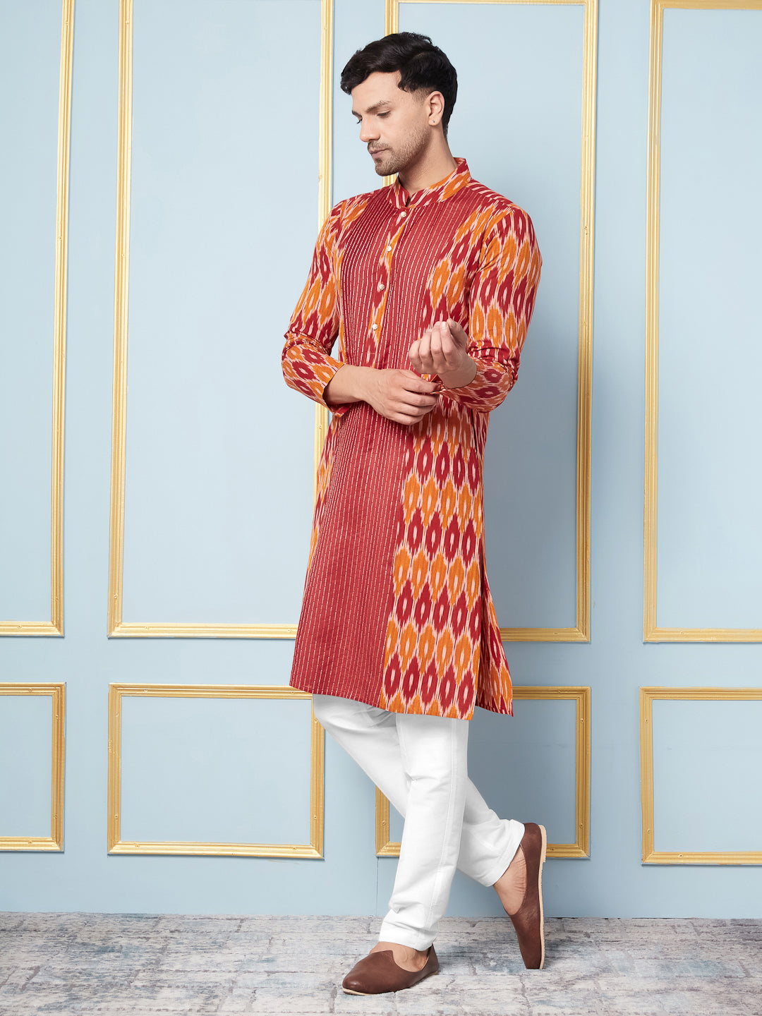 Red Ikat Printed Kurta with Pyjama