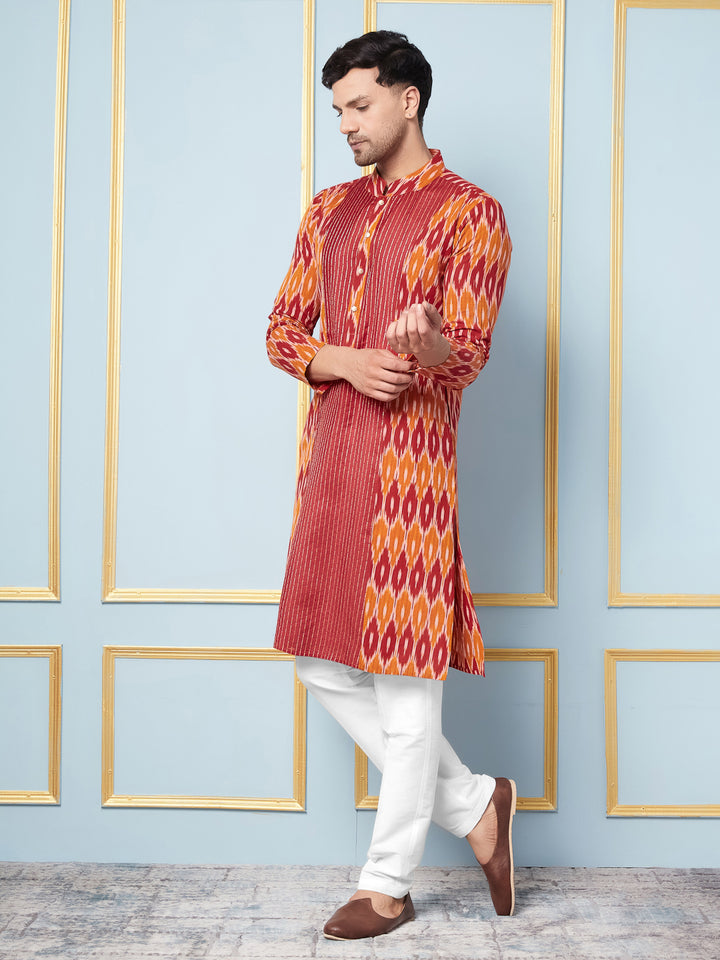 Red Ikat Printed Kurta with Pyjama